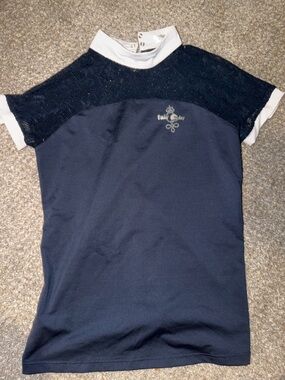 FairPlay Navy & White Short Sleeve Lace Equestrian Top